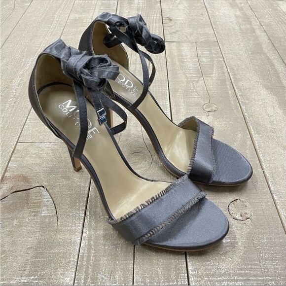 The Mode Collective Arielle Heeled Satin Open Toe Sandal in Charcoal - Picture 5 of 6